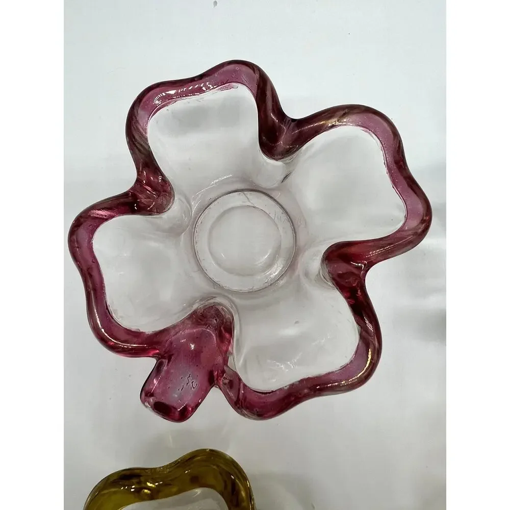 Vtg Set of 4 MCM Glass Four Leaf Clover Trinket Dish or Bridge Serveware Bowl
